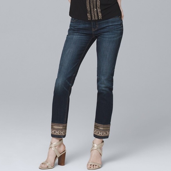 WHBM Straight Crop Embroidered Hem Classic Rise Crop Jeans size 4 - Picture 2 of 12